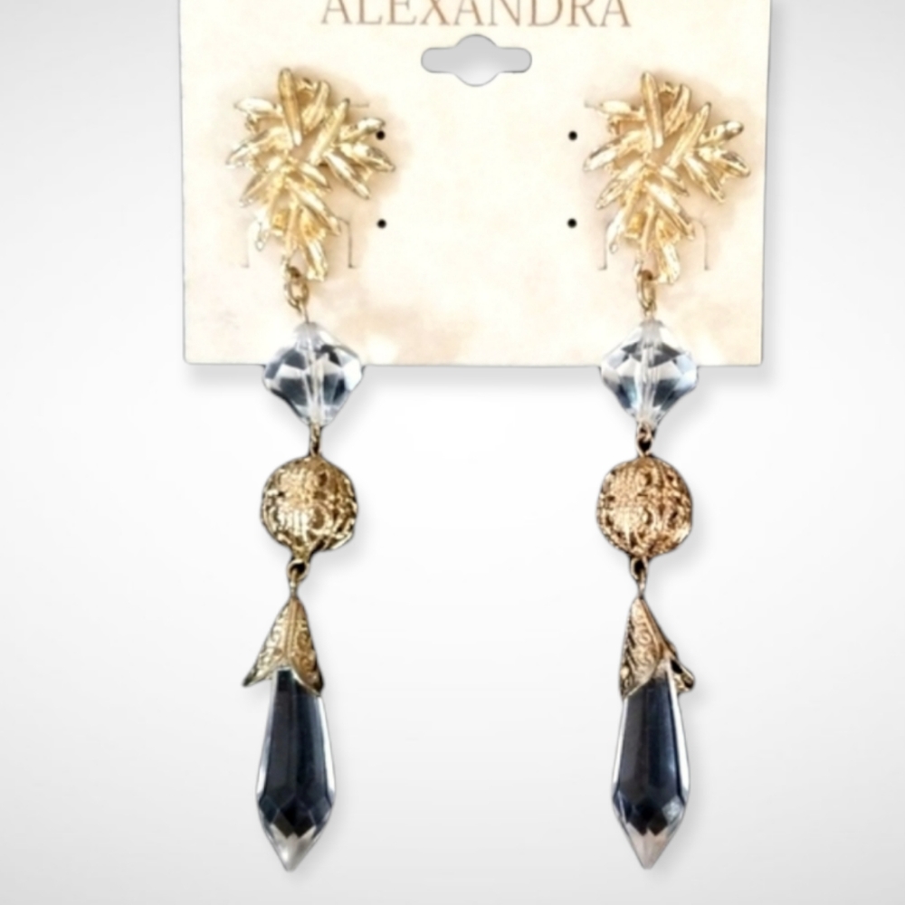Alexandra Drippy Chandelier Gold Tone Beaded Earrings NWT